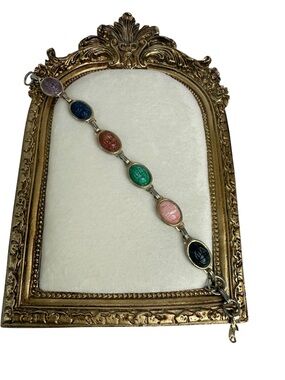 Coro Egyptian Revival multi-stone scarab bracelet